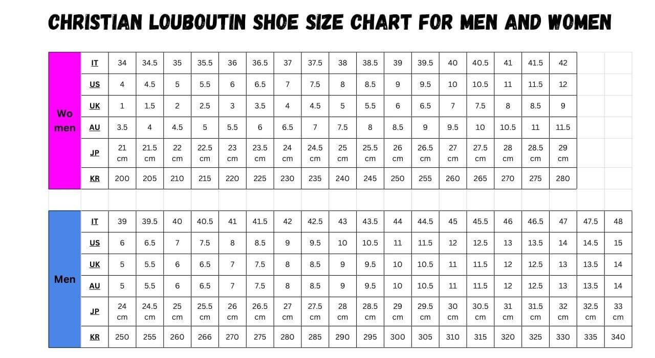 Christian Louboutin Shoe Size Chart & Fit Guide for Women and Men
