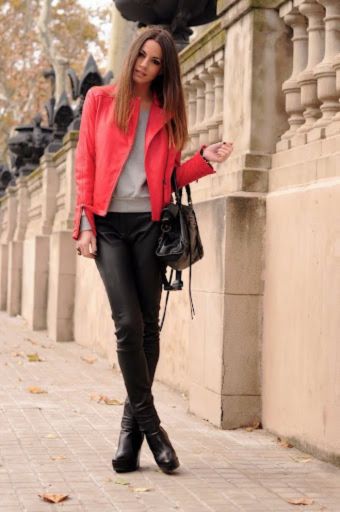 Red Leather Jacket with Black and White clothes