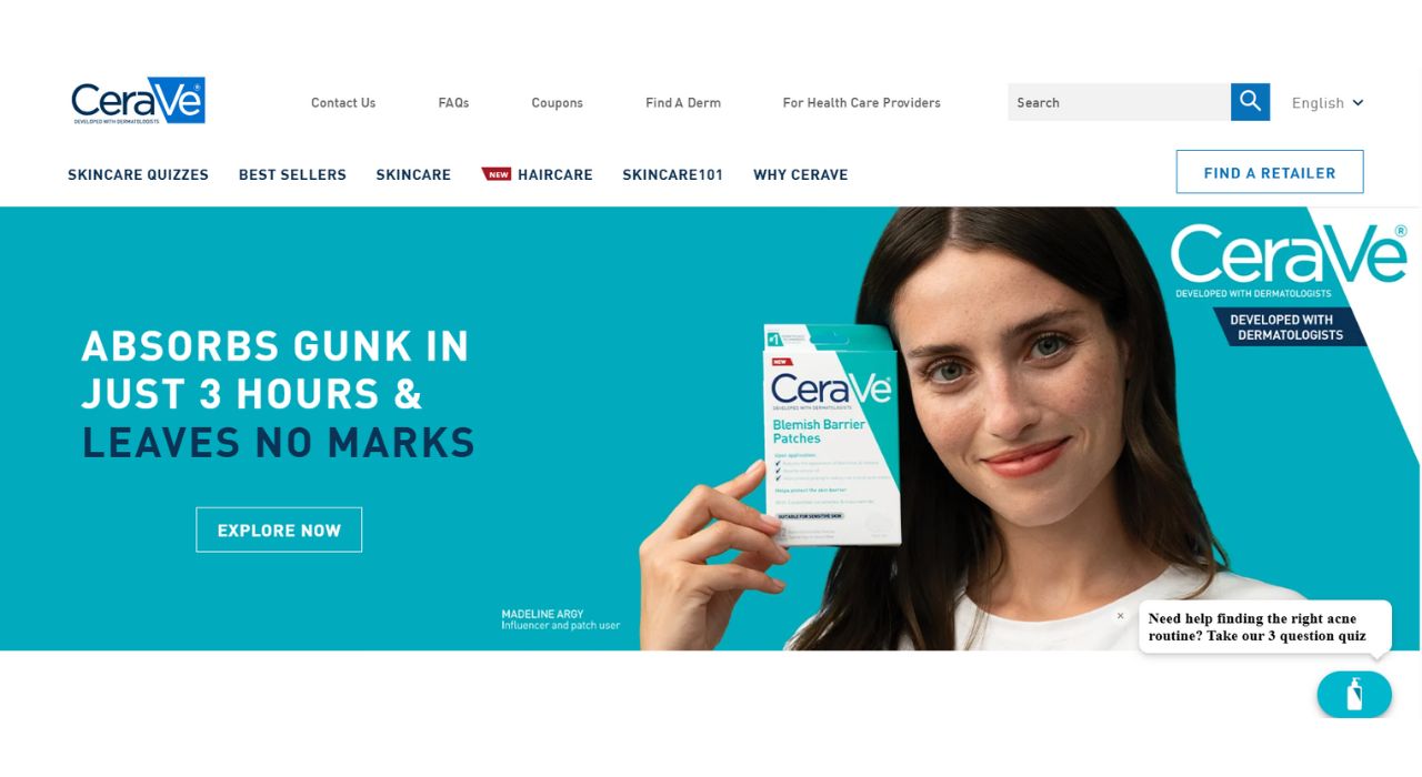 Homepage of CeraVe website