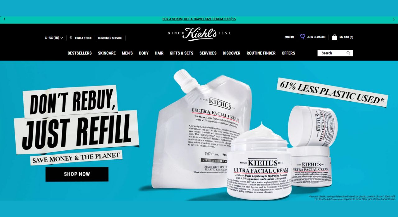 Homepage of Kiehl’s website