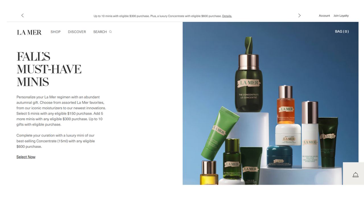 Homepage of La Mer website