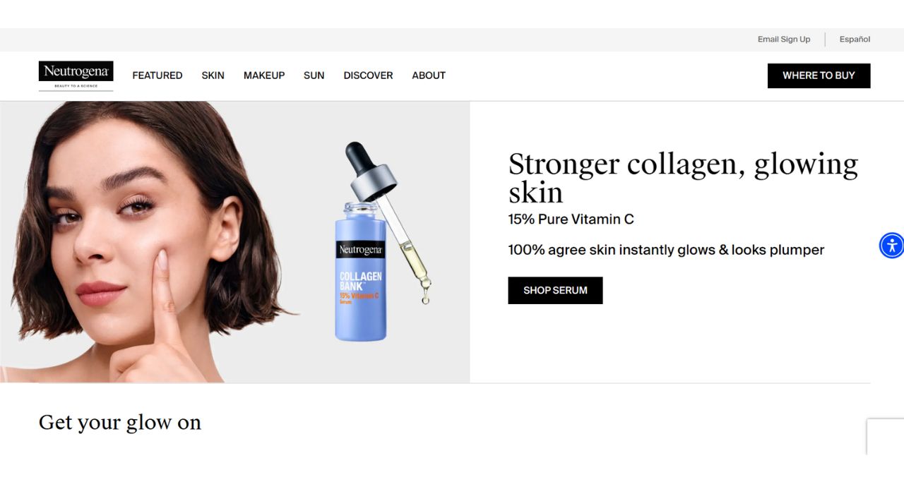 Homepage of Neutrogena website