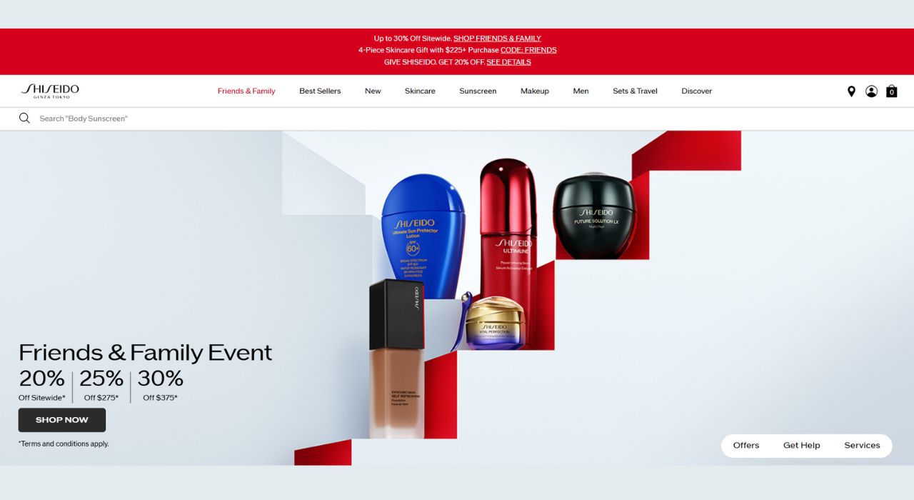 Homepage of Shiseido website