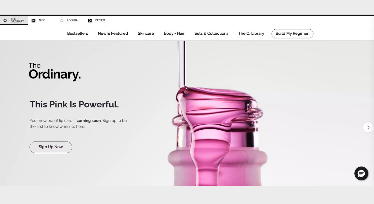 Homepage of The Ordinary website