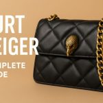 Black Kurt Geiger quilted handbag with gold eagle emblem and chain strap on a beige background, featured as the hero image for a complete Kurt Geiger guide.