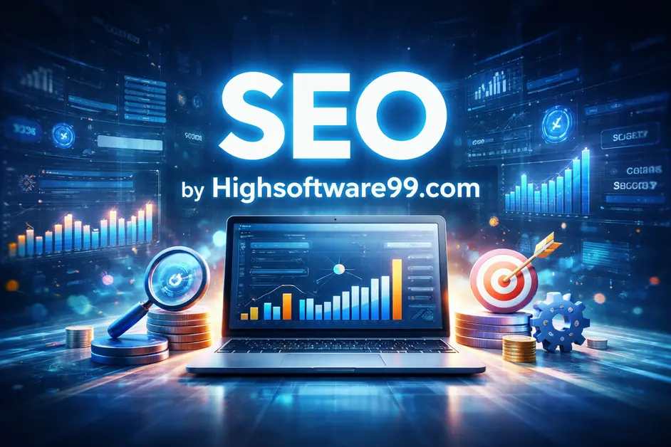 SEO by Highsoftware99.com analytics dashboard with ranking growth charts.