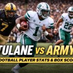 Tulane Green Wave football vs Army football match player stats game action with quarterback rushing against Army defense