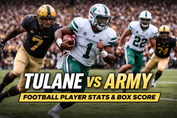 Tulane Green Wave football vs Army football match player stats game action with quarterback rushing against Army defense