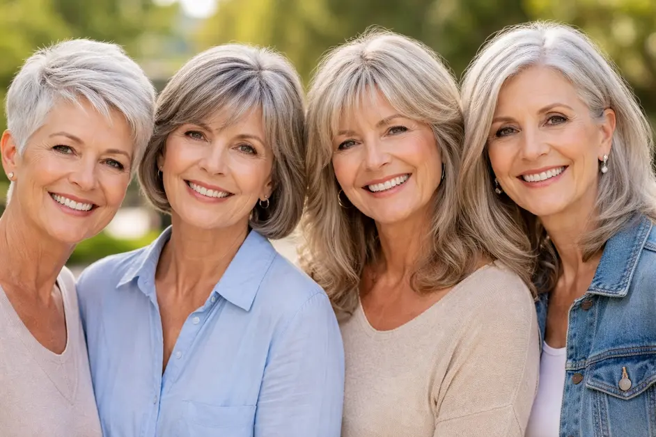 Low-maintenance hairstyles for women over 60 with fine hair featuring pixie and layered bob cuts