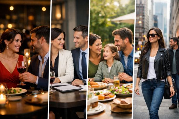 Smart casual outfit examples for Fogo de Chão including date night, business dinner, family dining, and urban street style looks