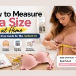 Woman measuring bra size at home using tape measure showing how to measure bra size step by step for perfect fit band and bust calculation